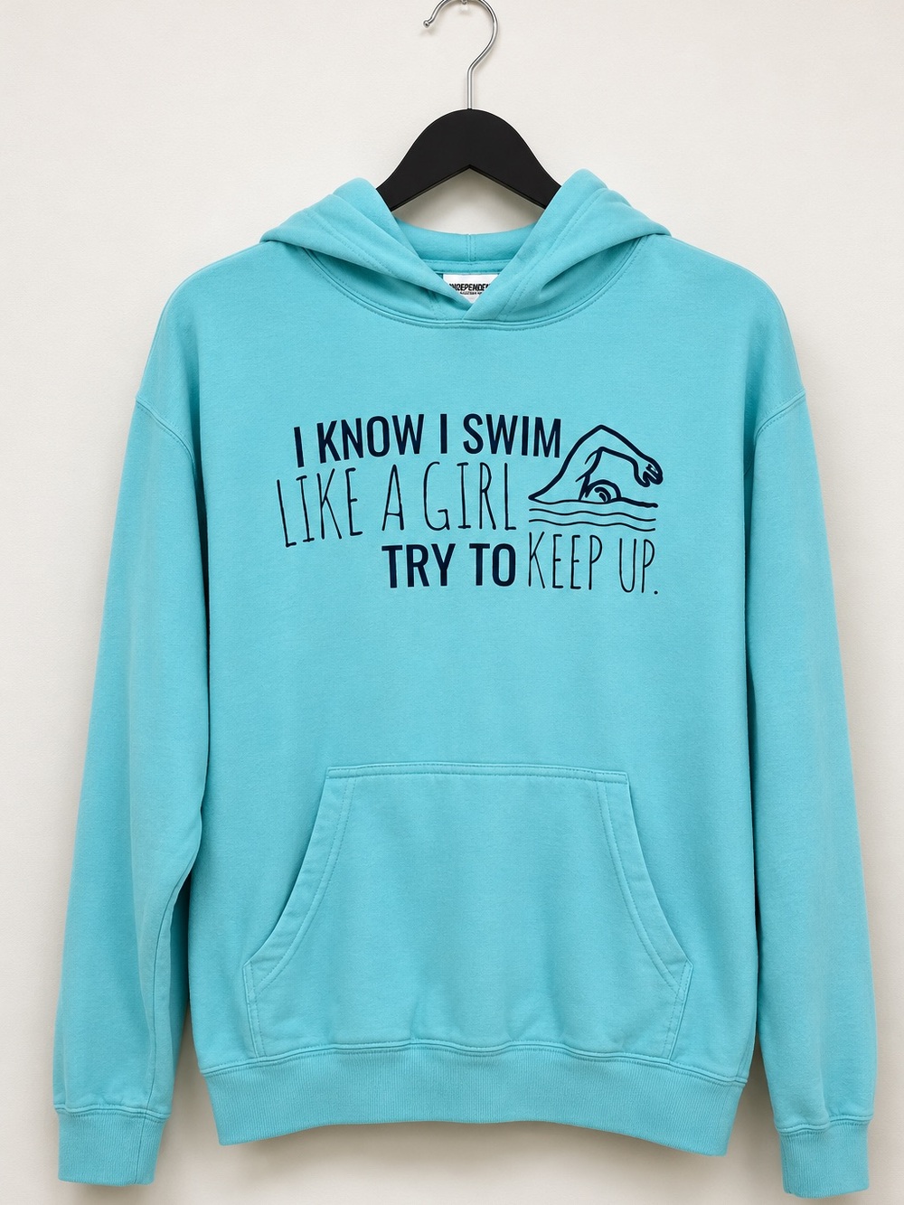Swim Like a Girl Graphic Hoodie | Aqua Blue Athletic Sweatshirt Size Medium